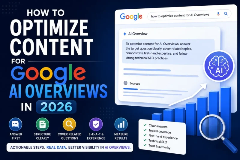How to optimize content for Google AI Overviews in 2026 with clear answers, topical coverage, first-hand experience, and technical SEO